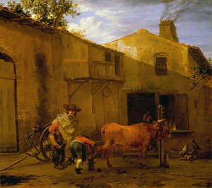 A Smith Shoeing an Ox